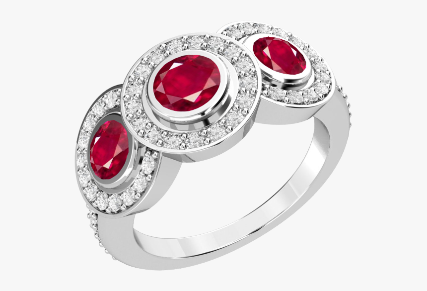 Ruby And Diamond Cluster Ring For Women In 18ct White - Rub Over Cluster Ring, HD Png Download
