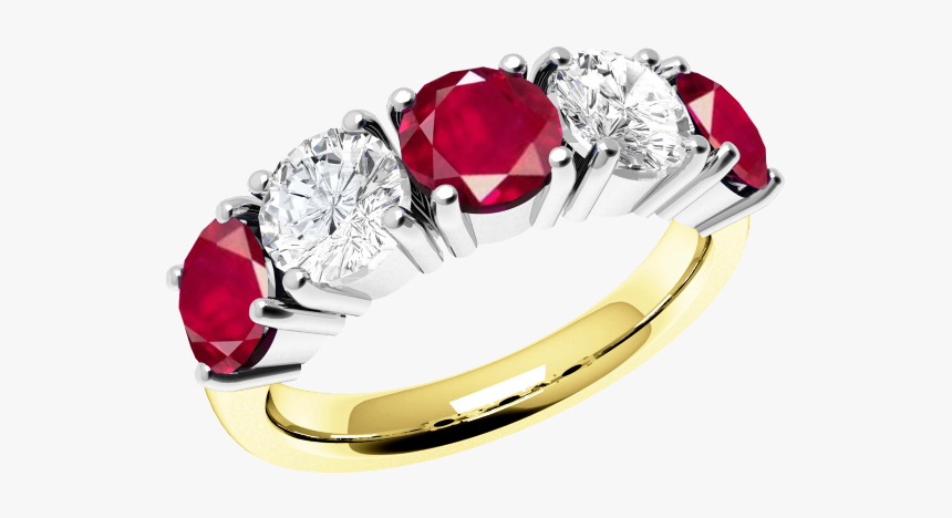 Ruby And Diamond Ring For Women In 18ct Yellow And - 5 Stone Ruby And Diamond Rings, HD Png Download