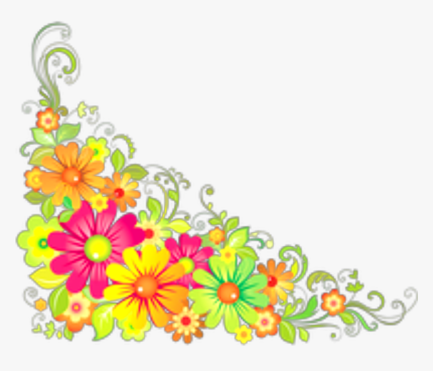 Ftestickers Flowers Corner Border Colorful - Corner Flower Design Png, Transparent Png