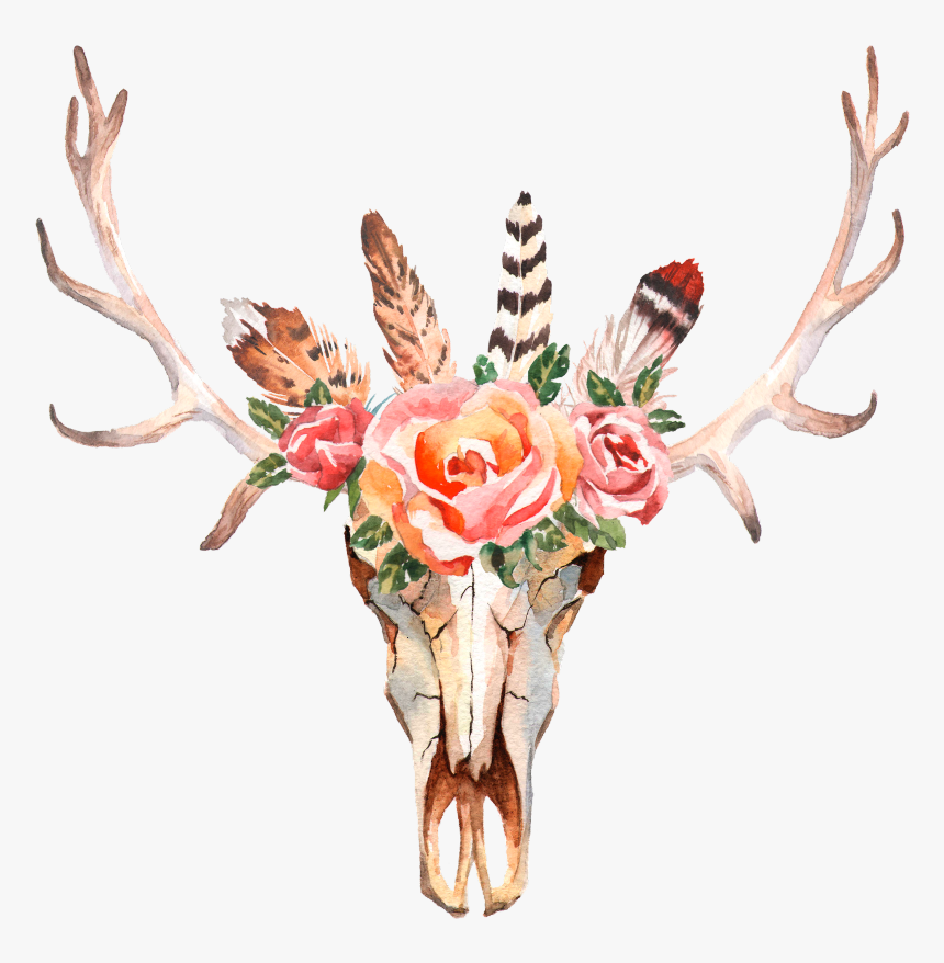 Bohemian Antlers Png - Antlers With Flowers Background, Transparent Png