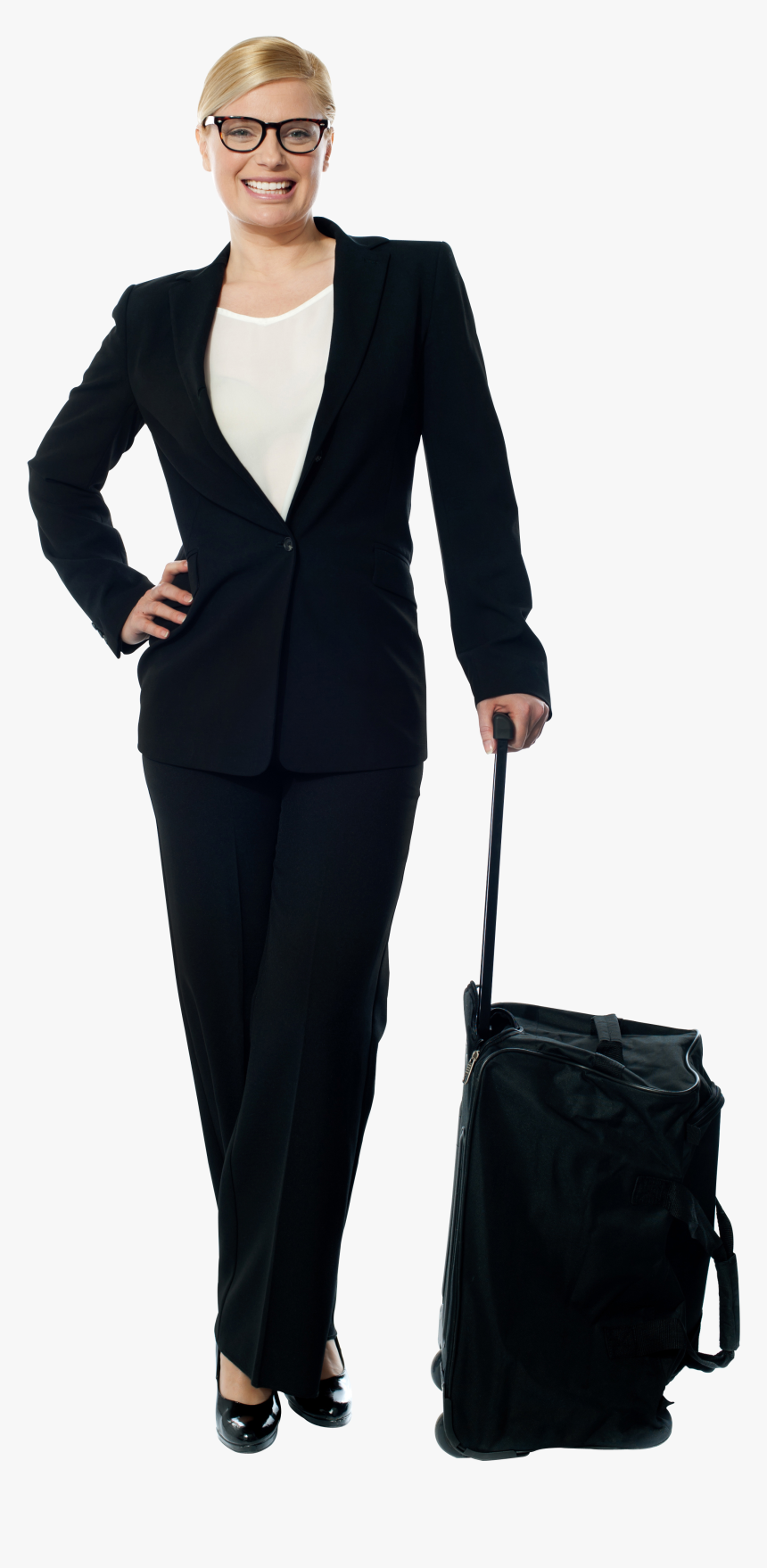 Standing Women - Person Carrying Trolly, HD Png Download