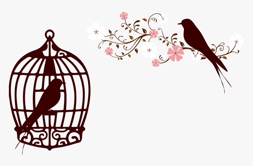 Floral Birds Silhouette No Background Icons Png - Caged Bird And Free Bird, Transparent Png