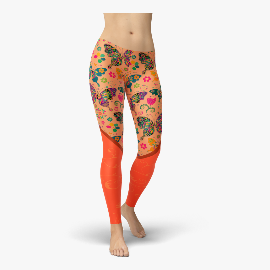 Orange Butterfly Leggings Sports Clothing Gym And Fitness - Leggings, HD Png Download