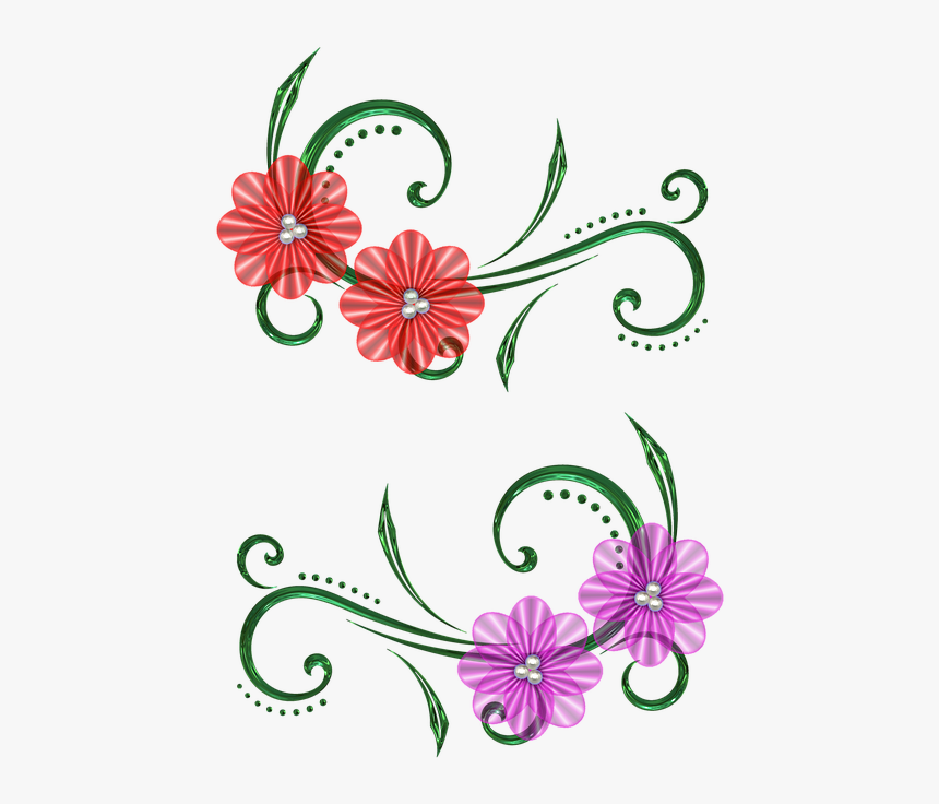 Flower, Pearls, Design, Swirl, Floral, Glass, Silk, HD Png Download
