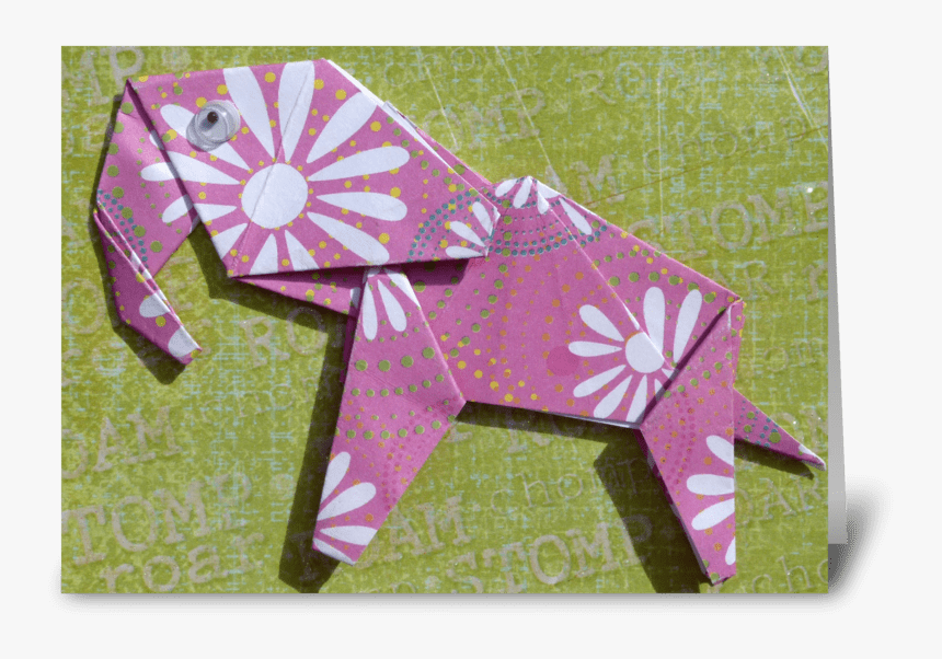 Pink Elephant Greeting Card - Origami, HD Png Download