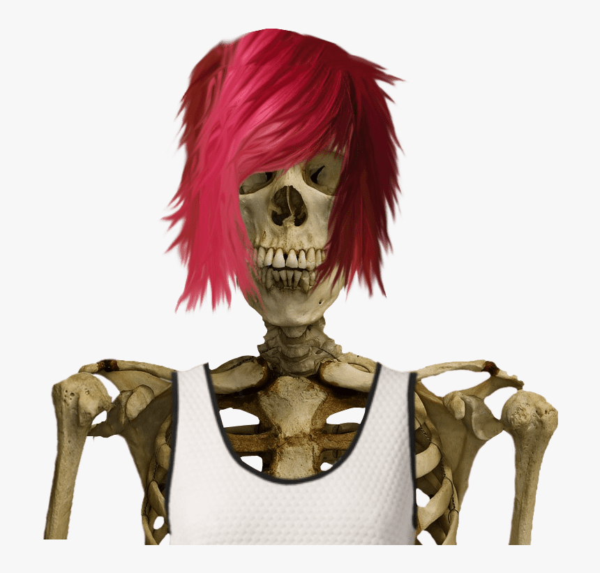 Red Haired Skeleton Transparent Image - Skeleton With Red Wig, HD Png Download