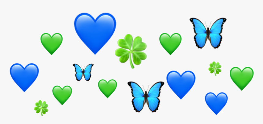 #emoji #butterfly #heart #green #blue #crown #emojicrown - Heart, HD Png Download