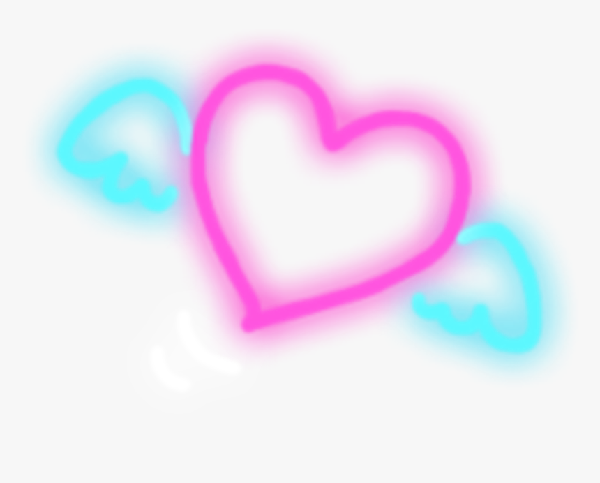 #freetoedit #neon #heart With Angel Wings - Heart, HD Png Download