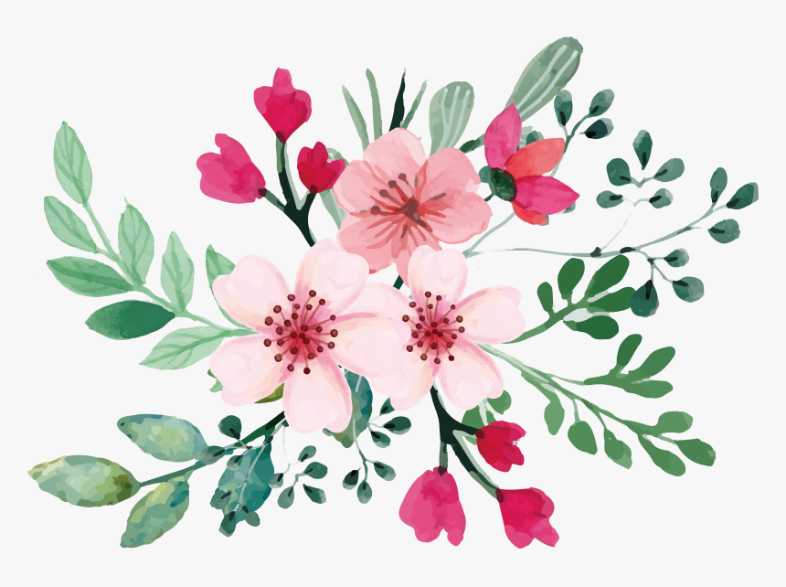 Romantic Watercolor Cherry Blossom Bouquet - Cherry Blossom Watercolour Png, Transparent Png