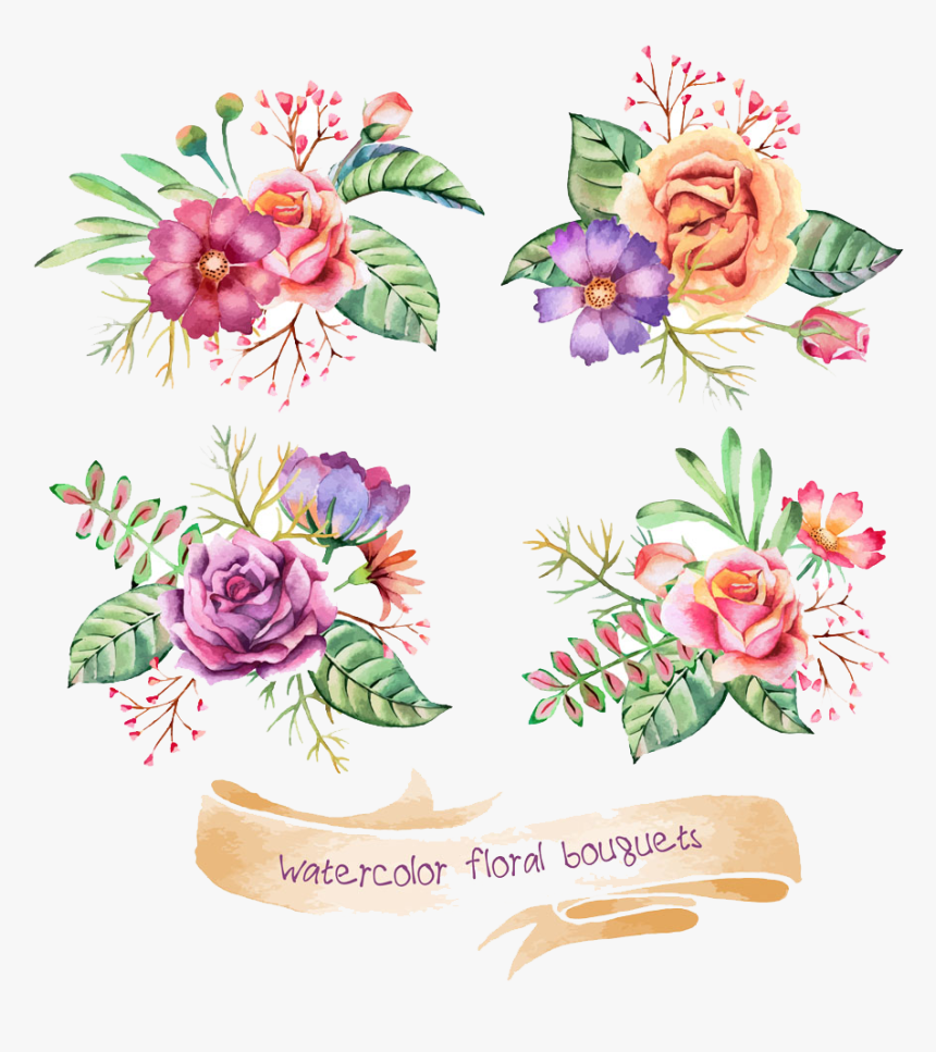 Flower Bouquet Watercolor Painting - Wedding Flowers Bouquet Hd, HD Png Download