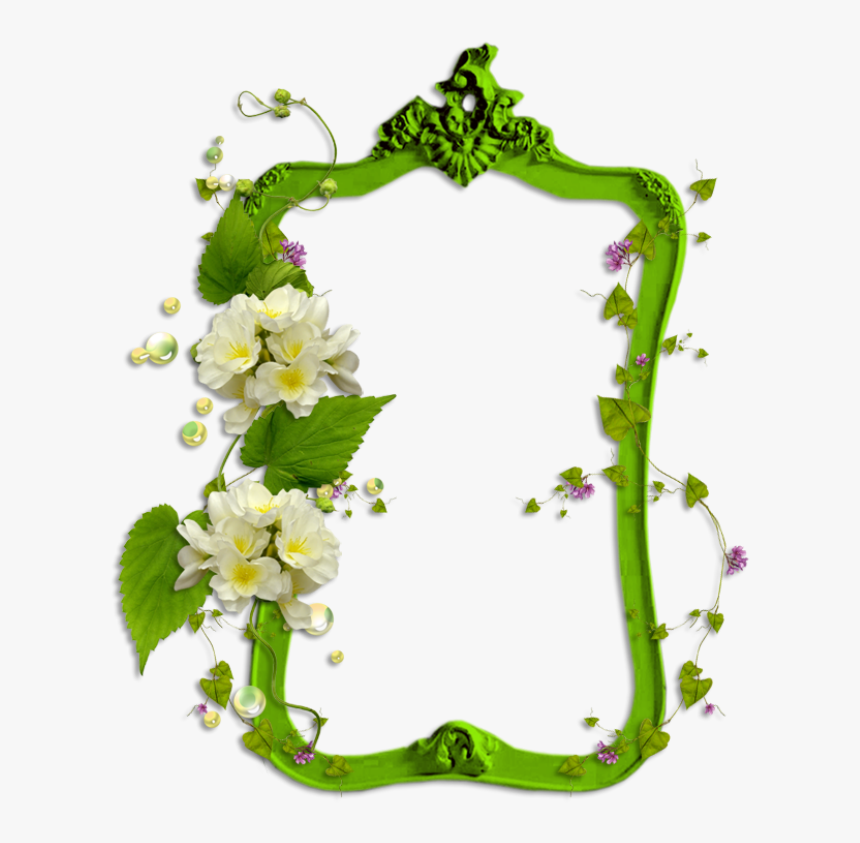 Cadre Avec Décor - Frame Creative Green Floral Border Design, HD Png Download