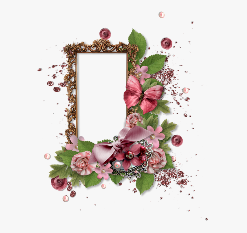 Cadre Rétro Png Vintage Frame Marco Png Rahmen - Vintage Frame Flowers And Butterflies, Transparent Png