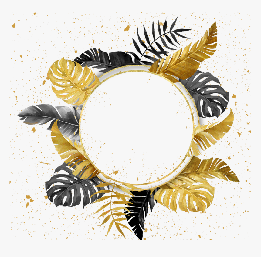 #round #wreath #frame #feathers #geometric #gold #paint, HD Png Download