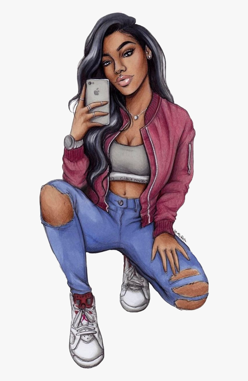 #freetoedit #girl #coolgirl #phone #selfie - Sketches Of Black Girls, HD Png Download