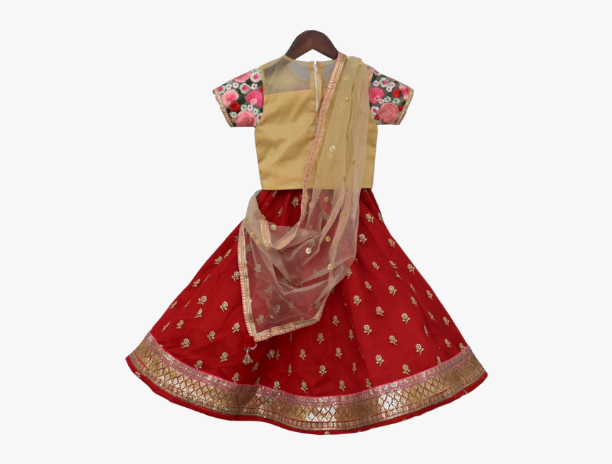 Beige Embroidery Choli With Red Embroidery Lehenga - Costume, HD Png Download