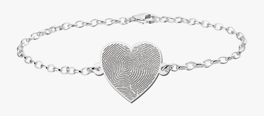 Silver Fingerprint Bracelet Heart - Silver Bracelet Photo With Name, HD Png Download