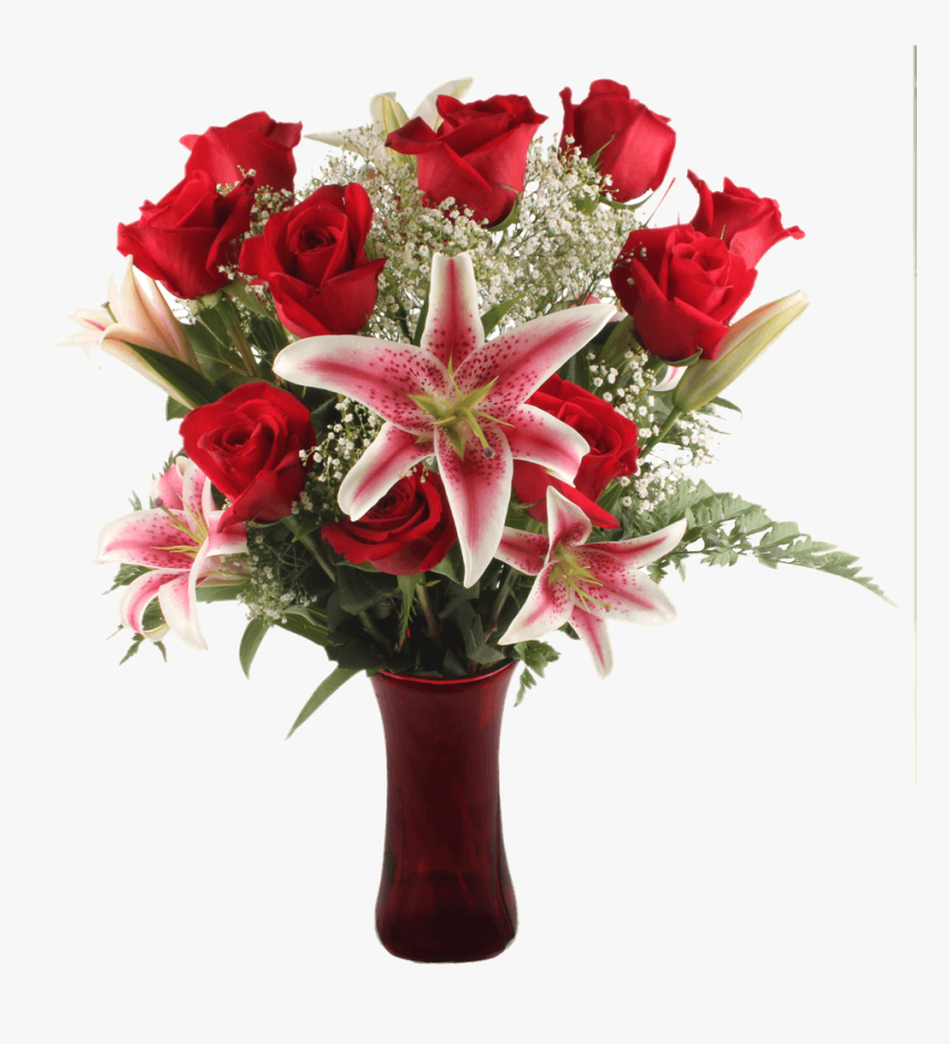 Buy Roses For Valentines Day Red Roses Lilies Gypsophila - Букет Из 25 Роз, HD Png Download