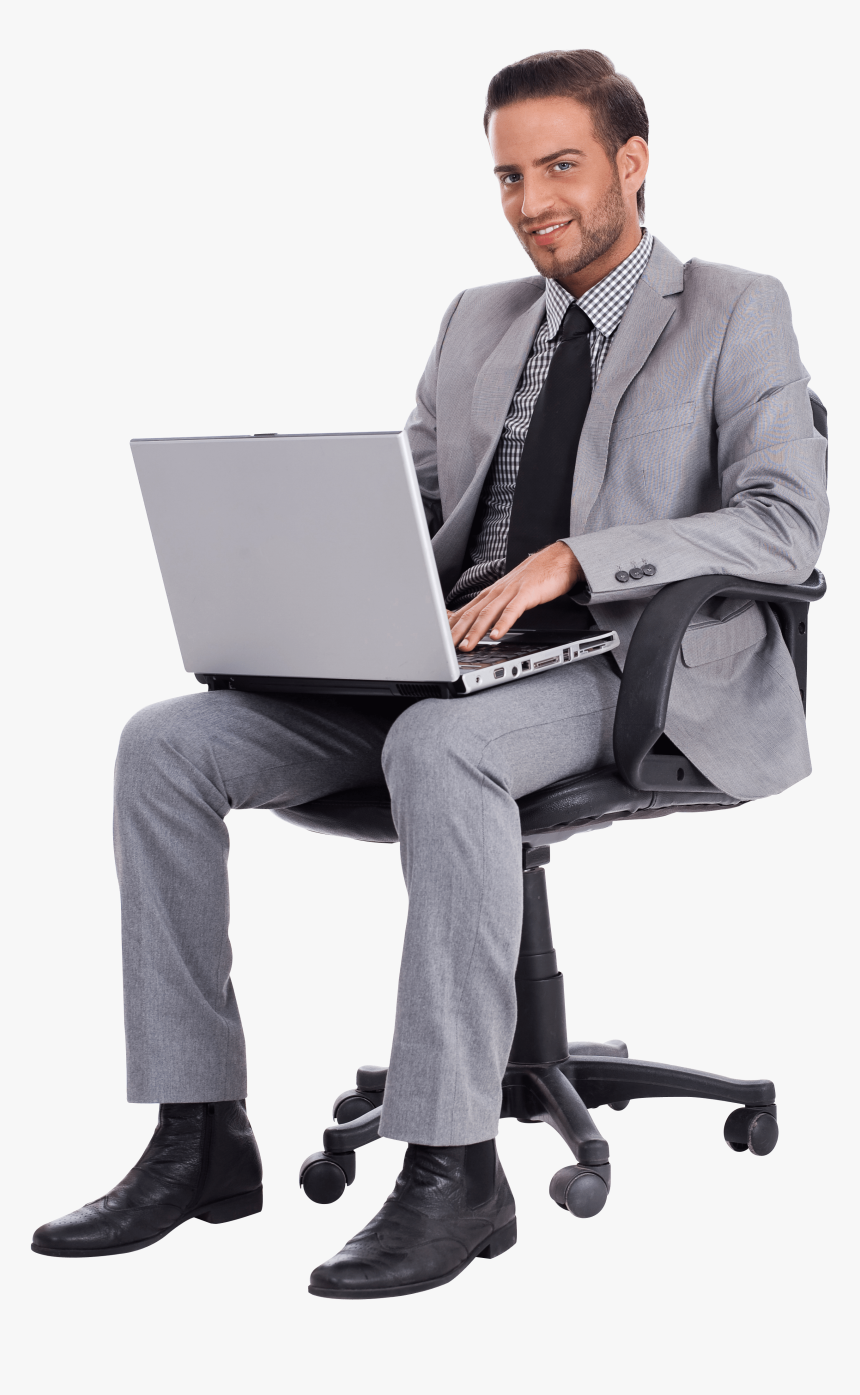 Businessman With Laptop Png - Man In Suit Sitting, Transparent Png