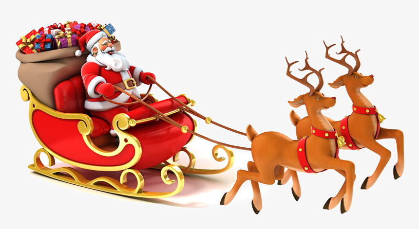 Christmas Sled Png Image - Christmas Deer With Santa, Transparent Png