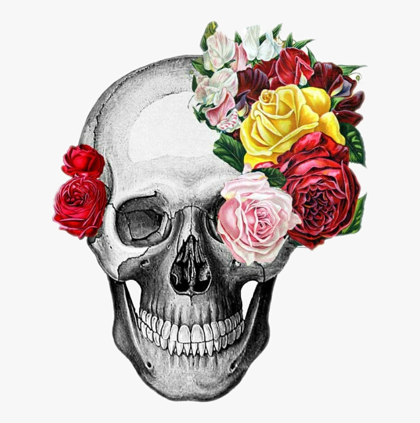 #skull #humanface #humanhead #head #scaryv#horror #flowers - Skull With Flowers Png, Transparent Png