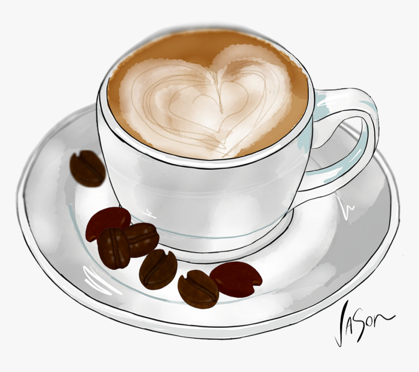 Coffee Cup Saucer And Beans - Cappuccino, HD Png Download