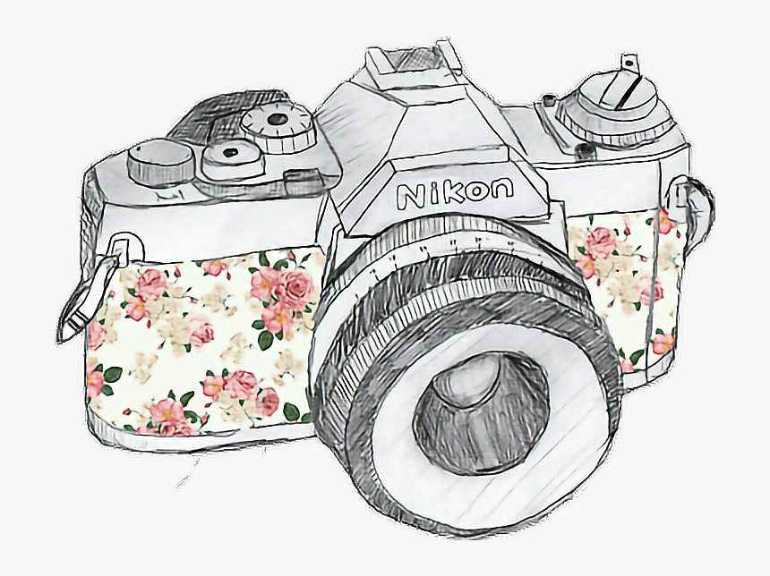 #retro #camera #flowers - Camera Drawings, HD Png Download
