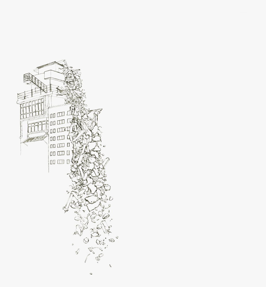 Ink Drawing Of Building Falling Into Rubble - Drawing, HD Png Download