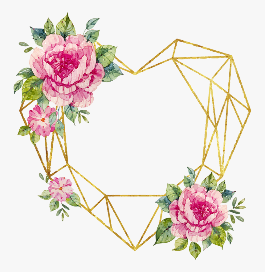 Geometric Heart With Flowers, HD Png Download