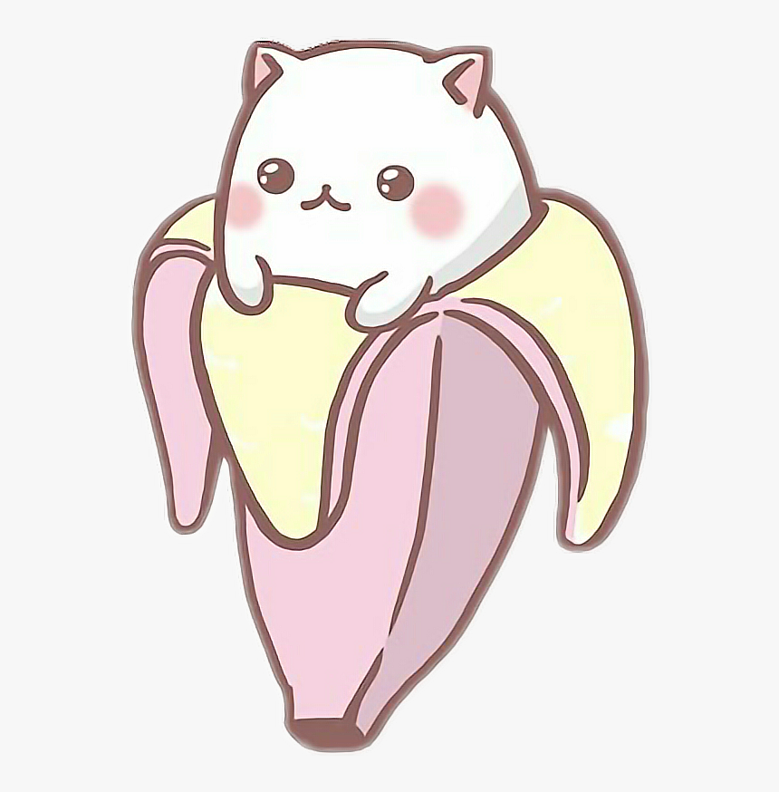 #cat #banana #pink #kawaii #awesomesticker #white #meow - Kawaii Cat In A Banana, HD Png Download
