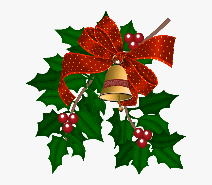 Cloche Et Houx - Christmas Bell With Holly Leaves Clip Art, HD Png