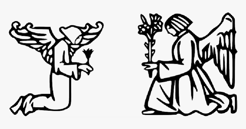 Two, Outline, Angel, Wings, Praying, Angels, Angeles - Angel Guardian Vector, HD Png Download