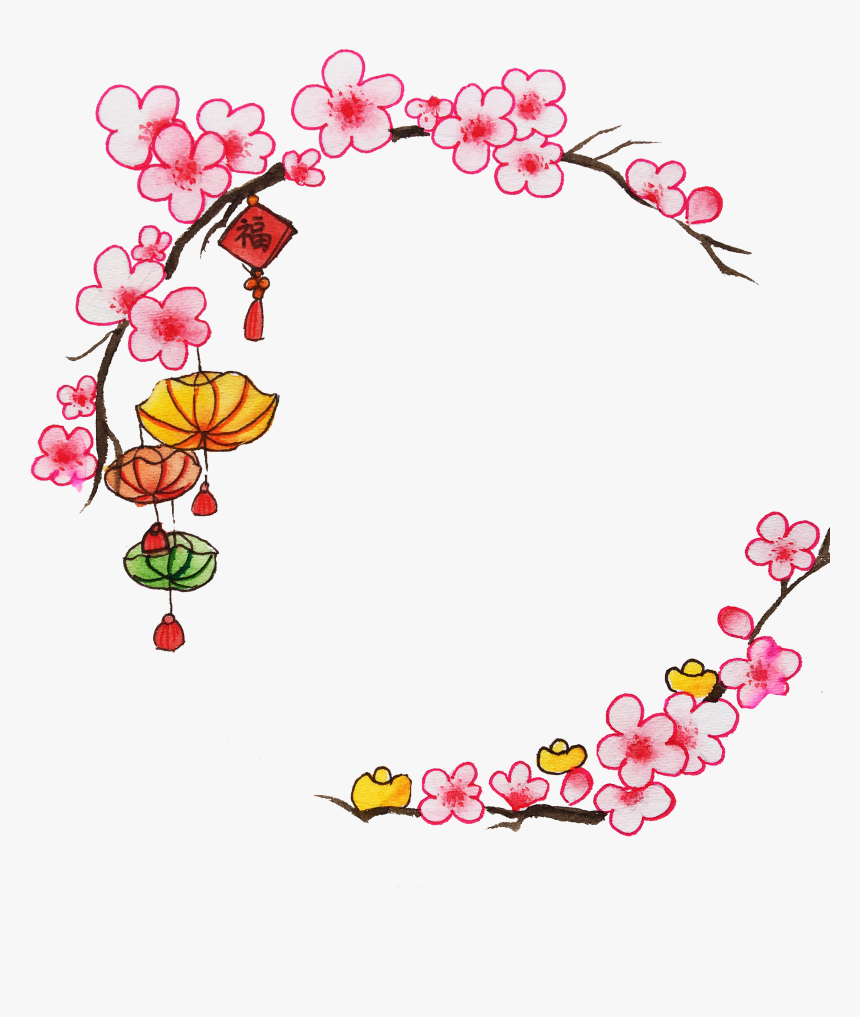 莲花灯花开装饰边框插画图片 - Portable Network Graphics, HD Png Download