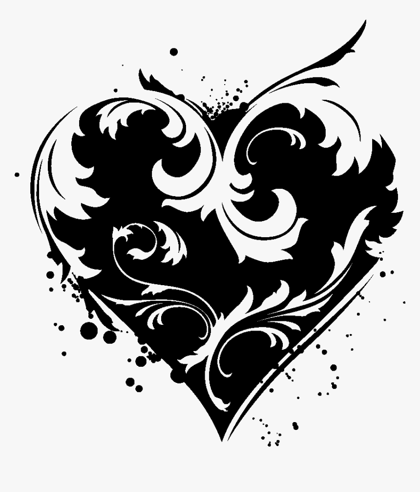 Flower Tattoo Clipart Clipart Transparent Stock Heart - Black Heart, HD Png Download