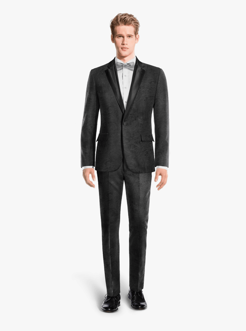 Black Paisley Velvet Tuxedo Suit-view Front - Green Double Breasted Suit, HD Png Download