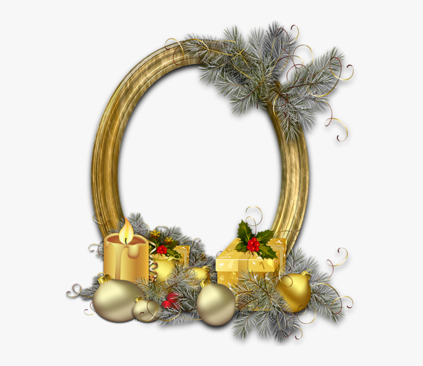 Christmas Oval Gold Photo Frame With Silver Pine - Merry Christmas Frame Png, Transparent Png