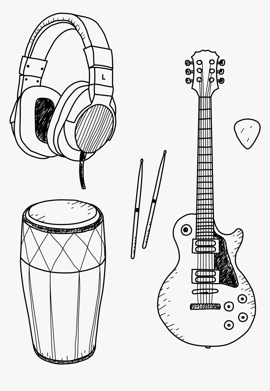手绘素描音乐器材图片 - Illustration, HD Png Download