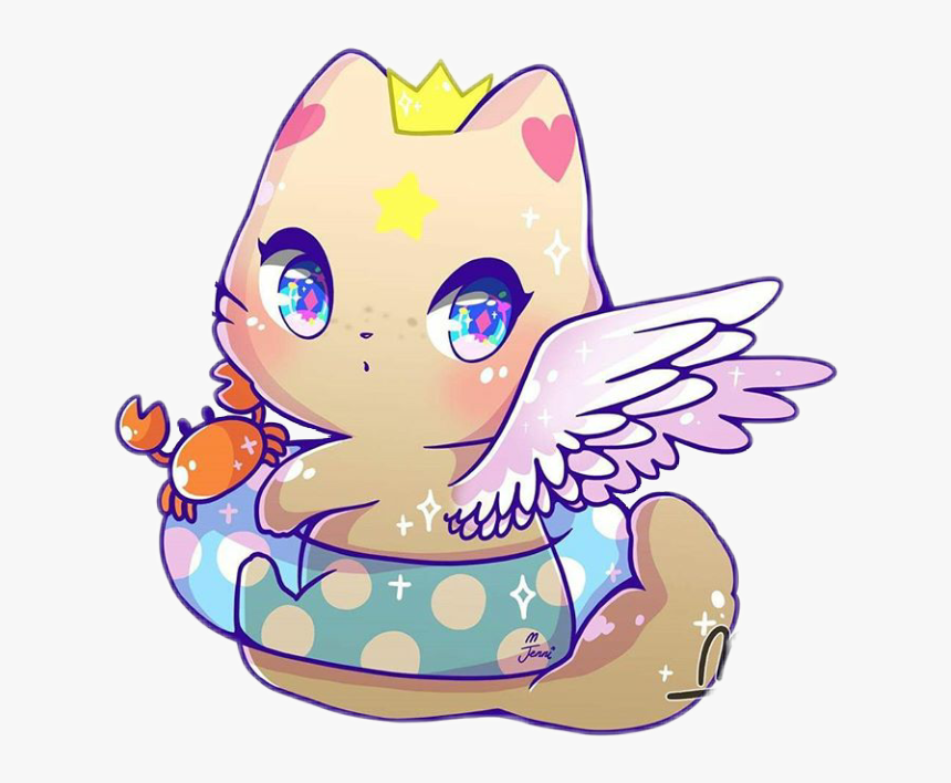 #kawaii #cute #cat #kitty #summer #summertime #angel - Kawaii Angel Cats, HD Png Download