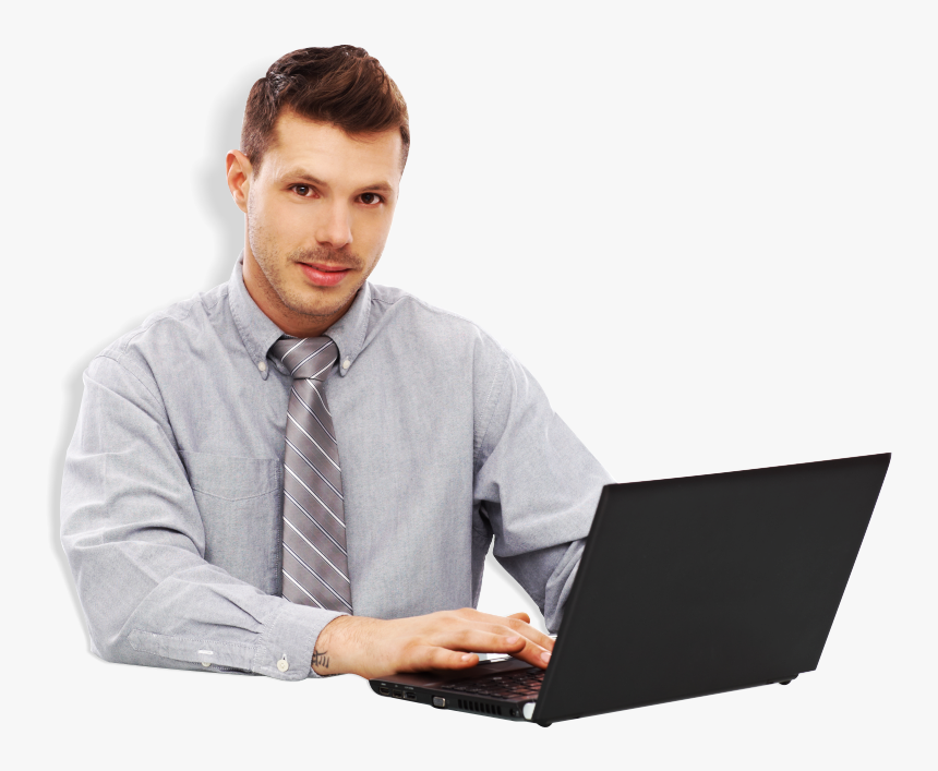 Man Using Laptop Smiling - Businessperson, HD Png Download