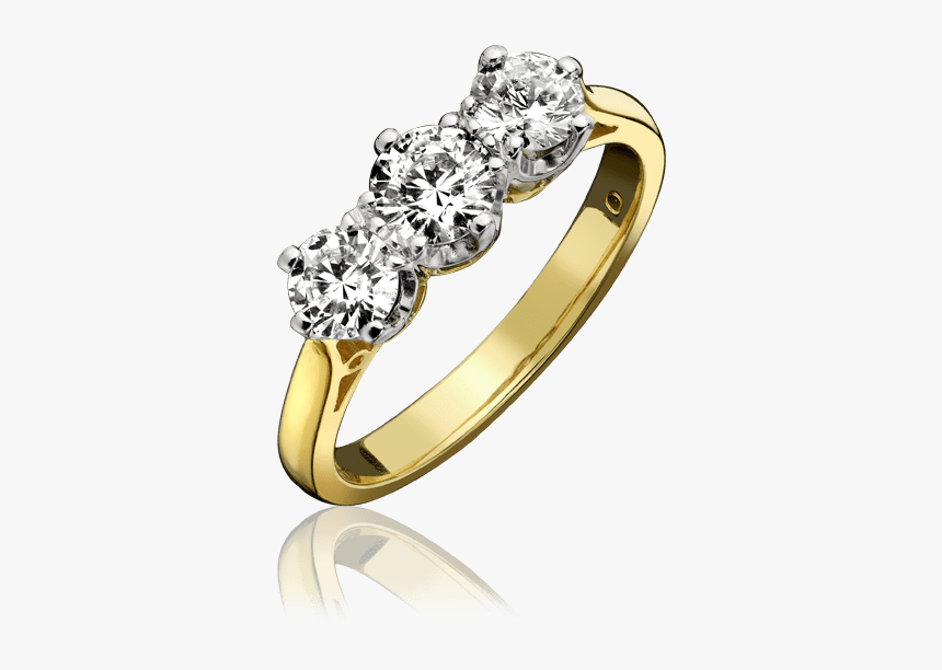Diamond Ring 3 Stones Yellow Gold, HD Png Download