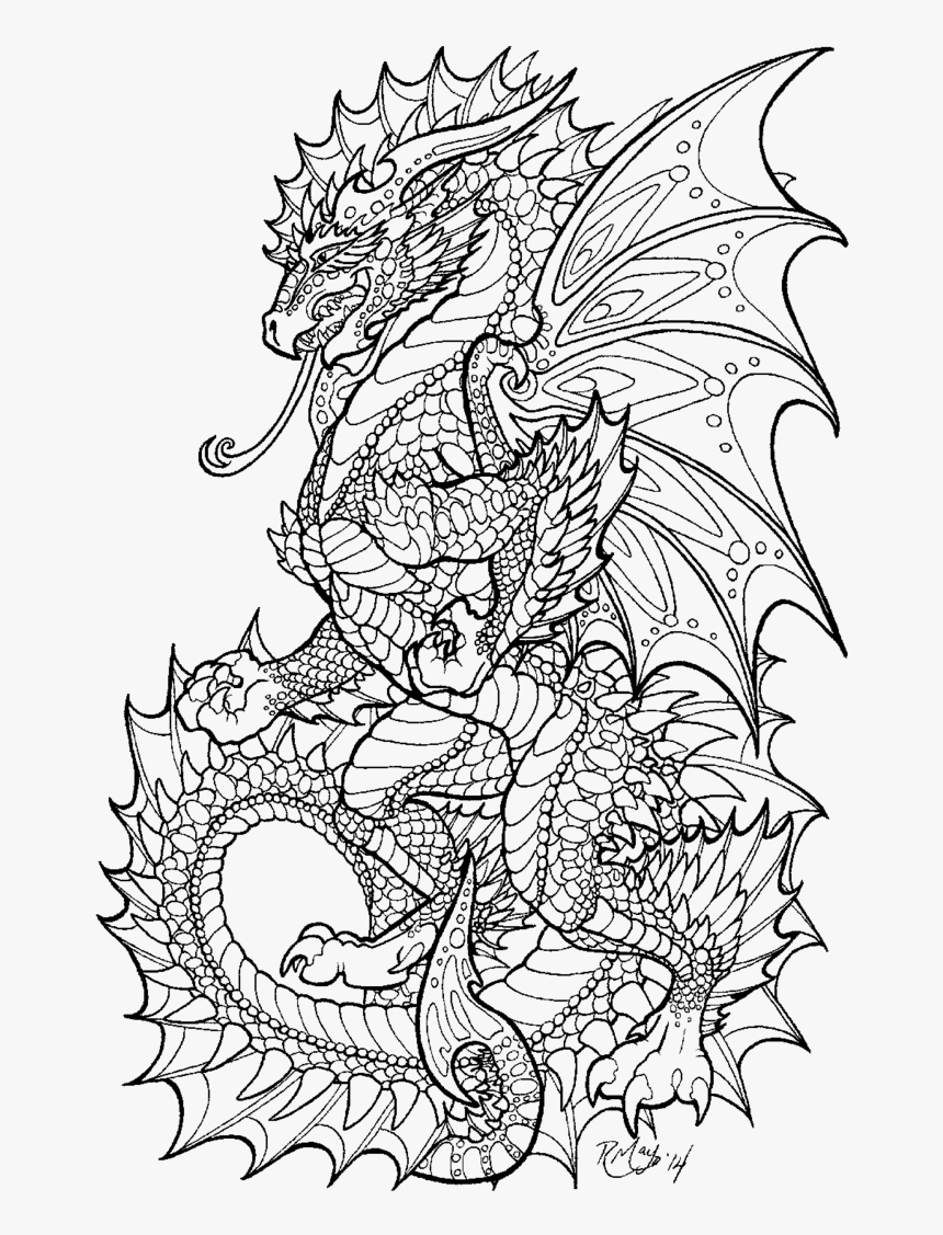 Dragon Adult Coloring Page, HD Png Download