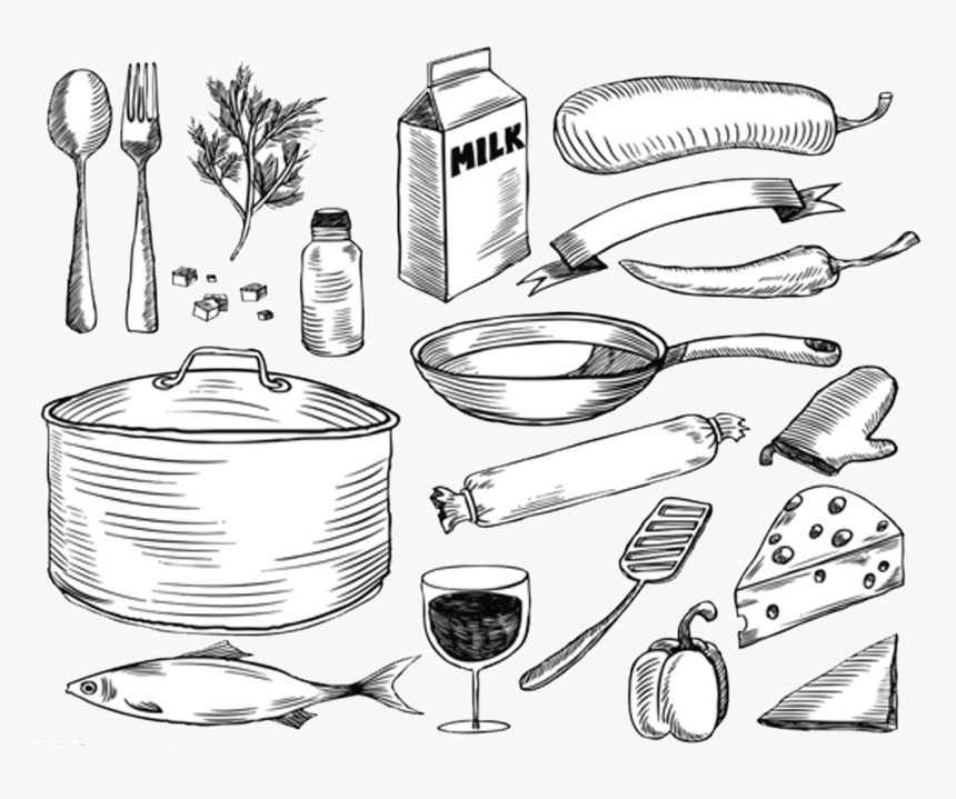 手绘餐具背景图片 - Crockery Illustrations, HD Png Download