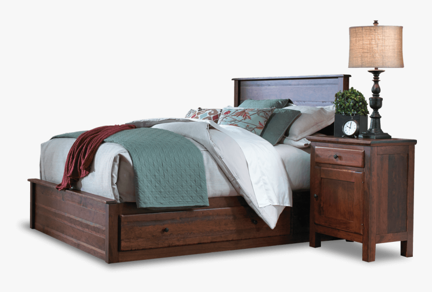 Bed And Nightstand - Bed Frame, HD Png Download