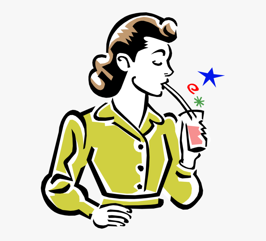 Vector Illustration Of 1950 S Vintage Style Woman Drinking - Drinking A Soda, HD Png Download