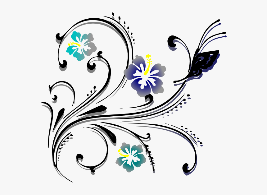 Butterfly Scroll Clip Art At Clker - Butterfly And Flower Vector Png, Transparent Png