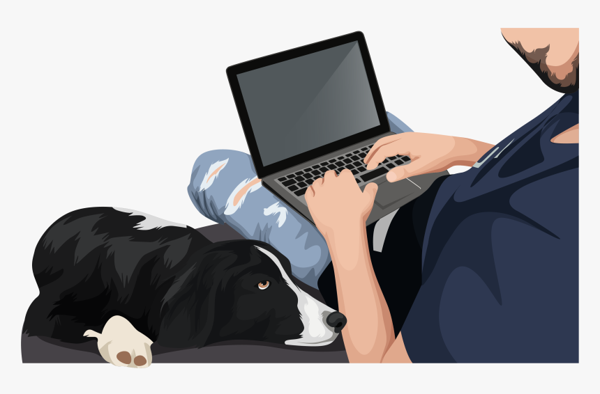 Man On Laptop With Collie - Netbook, HD Png Download