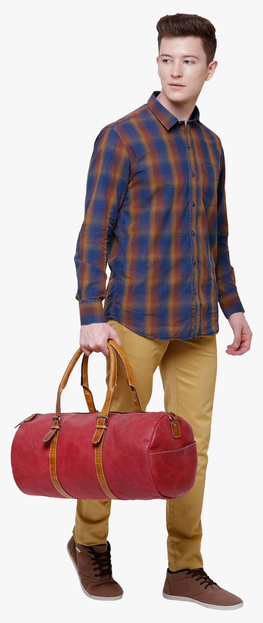 Handcrafted Genuine Leather Duffel Bags Travel Luggage - Plaid, HD Png Download