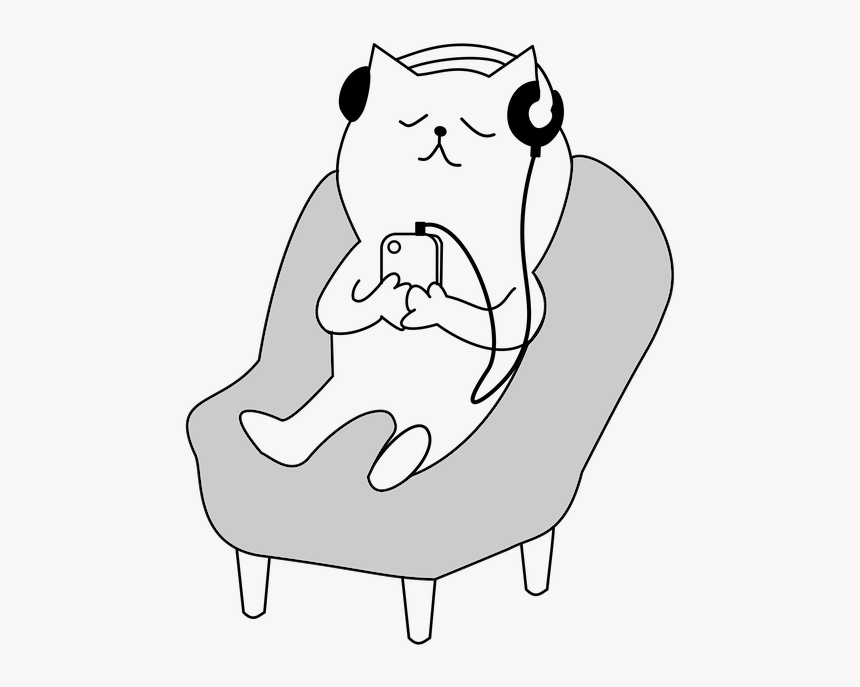 Cat Listens To Music - Cat Relaxing Clip Art, HD Png Download