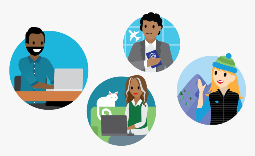 Four People In Four Different Environments - Cartoon, HD Png Download