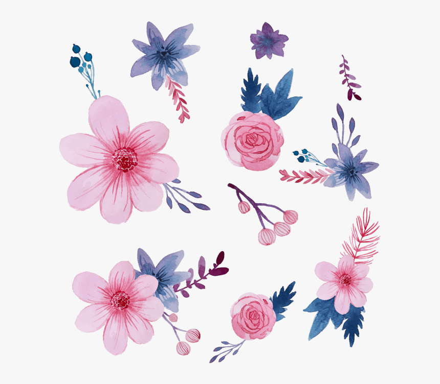 春天绿色植物花朵小清新元素设计 - Flores Acuarela Fondos Png, Transparent Png