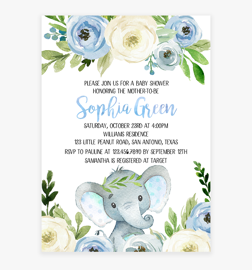 Blue Floral Baby Shower Invitations, HD Png Download